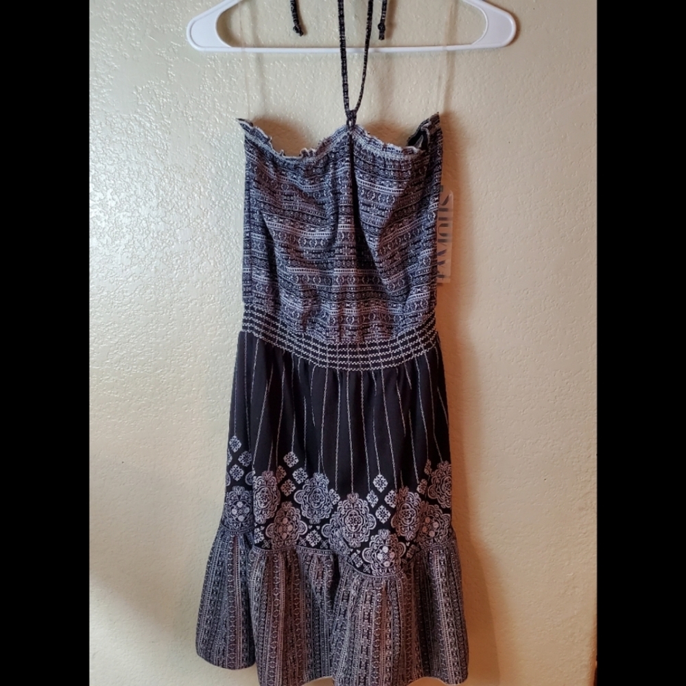 Almost Famous Halter Midi Black Shimmer Dress